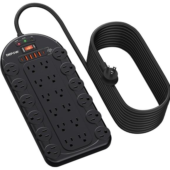 15Ft Power Strip Surge Protector, 3,400 Joules, DEPOW 24 AC Outlets, 6 USB - Picture 6 of 6